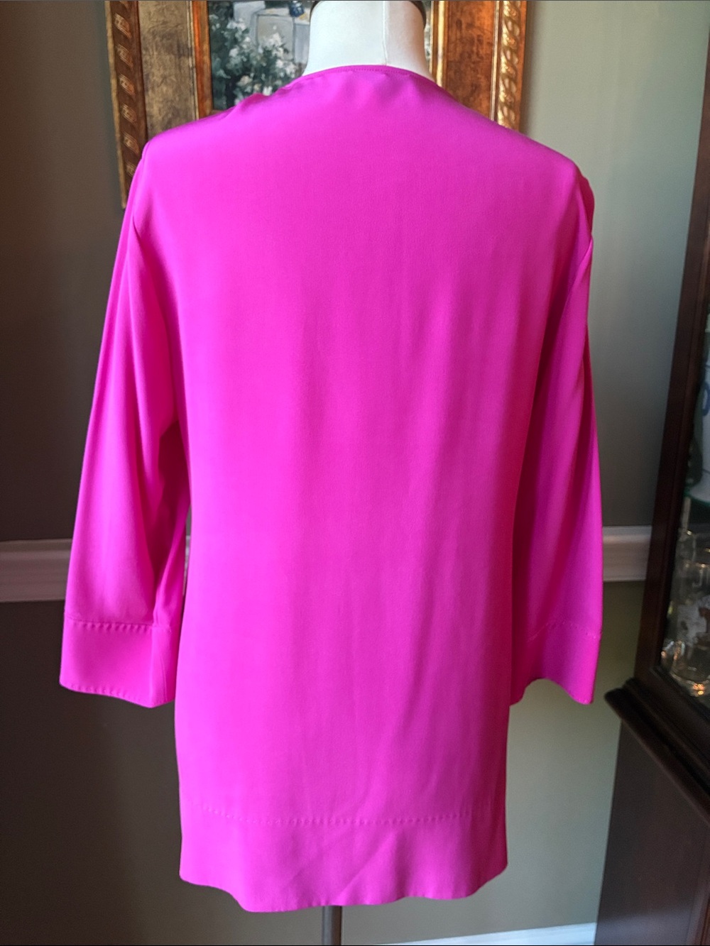 Anne Klein Silk Vibrant Hot Pink Embroidered Tunic Size Medium - Picture 6 of 8